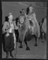 Illustrious Potentate Lafayette S. Rounsavelle on camel, Los Angeles Memorial Coliseum, 1935