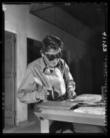 Levar Bedoni, Navajo Indian, home from South Pacific welding at Sherman Institute in Riverside, Calif., 1946