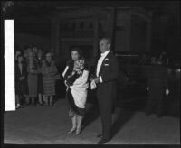 Annis H. Schweppe and Richard J. Schweppe arrive at a formal event, Los Angeles, 1928