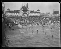 Crowd celebrating the Fourth of July in front of the Ocean Park Bathhouse, Venice, 1929