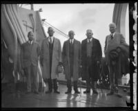 American Samoan Commission members Capt. William R. Furlong, Guinn Terrell Williams, Carroll L. Beedy, Joseph T. Robinson, and Hiram Bingham arrive in Los Angeles, 1930