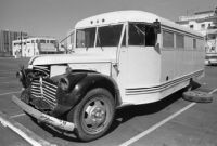 Bus with bullet holes after being shot at by off-duty police officers, 1969