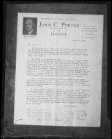 Campaign ad for John C. Porter, Los Angeles, 1929