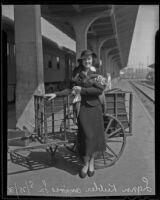 Lynn Keebler on the train platform, Los Angeles, 1936