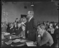 Asa Keyes, Forrest Murray and S. S. Hahn in court during the inquiry into the disappearance of Aimee Semple McPherson, Los Angeles, 1926