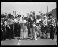 Mayor John C. Porter and Consuela Castillo De Bonzo at opening of Spring Street extension, Los Angeles, 1932