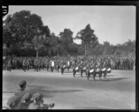 Marching band of the Beverly Hills Post No 253 (?) of the American Legion at the Tournament of Roses Parade, Pasadena, 1929