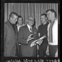 Coach George Halas with Pro Bowl players Johnny Unitas, Terry Barr, Gail Cogdill and Bill Wade, 1964