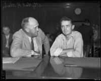 Hal R. Clark (left), attorney, and Charles B. Lynch, sculptor, charged with assault with a deadly weapon, Los Angeles, 1935