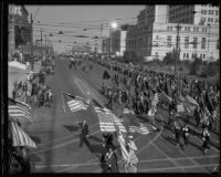 Officers march in the Preparedness Parade, Los Angeles, 1934