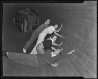 Ann McNaghten and Hal Booth with friends at Venice Beach fun house, Venice (Los Angeles), 1936