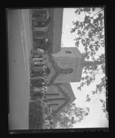 Mourners gather outside of Alhambra funeral chapel at services for Kathy Fiscus. B. 1949