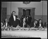 Annual banquet of the Beverly Hills Chamber of Commerce with actors and the president of USC at the Beverly Hills Hotel, Beverly Hills, 1935