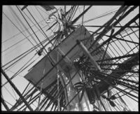 Mast and rigging of the USF Constitution, San Pedro, 1933