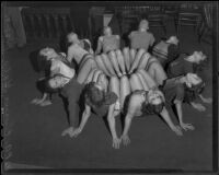 Chorus dancers in rehearsal for W.P.A. sponsored vaudeville show to travel to C.C. C. camps, Los Angeles, 1935
