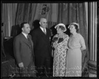 Delegates Pincus Allen Rickles, David Blumberg, Amelia Ravinsky, and Bessie Schwab gather at the Biltmore, Los Angeles, 1935