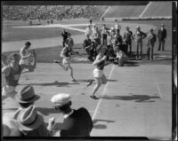 USC and Stanford runners approach the finish line at the Coliseum, Los Angeles, 1932