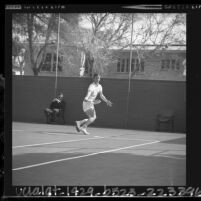 USC tennis player Dennis Ralston during final round of the Southern California Intercollegiates, 1964