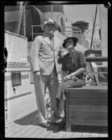 John C. Kelley, Honolulu Public Prosecutor, with wife aboard the ocean liner Lurline, Los Angeles, 1935