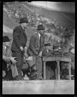 Ray Richards, Babe Horrell, and Westwood Will Spaulding on the sidelines, Los Angeles, 1938