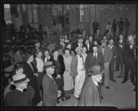 Charles Dalrymple's "Own-a-New-Car-Club" on the day of the police raid, Maywood, 1935