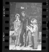 Jerry West, his wife Jane and their three sons during ceremony honoring the Los Angeles Lakers' player, 1971