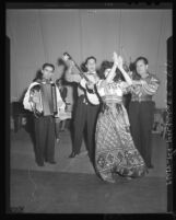 Arturo Ruiz musicians and Rosa Rosales at Chirstmas party in VA children's ward, Brentwood, Calif., 1947