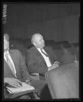 James Stafford at meeting of North Whittier Heights Board of Supervisors where his proposal to develop multi-family apartments was endorsed, 1961