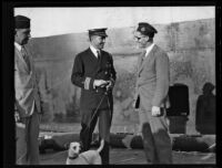 Commander Richard Byrd chats with a couple of men before boarding the C. A. Larsen, Los Angeles, 1928