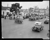 Members of the Ancient Arabic Order of the Nobles of the Mystic Shrine for North America (Shriners) parading at Durbar, Los Angeles, 1934