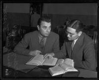 Actor George Brent and his attorney A. Ronald Button in Municipal Court, Los Angeles, 1935