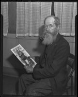 A. H. Allen with magazine cover featuring himself as Santa Claus, Los Angeles, 1935