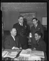 Mayor Shaw, Police Chief Davis, and Consul Ricardo Hill welcome new Mexican Con-Consul Alejandro Gómez Maganda, Los Angeles, 1936