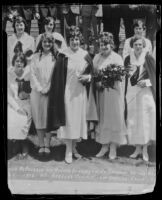 Aimee Semple McPherson, Roberta Semple, and Minnie Kennedy at a meeting of the Evening Bible Training School, Los Angeles, 1926