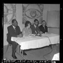 Mansfield Collins, Maureen Murphy, Arthur Silvers and Hershel Lymon at press conference in Los Angeles, Calif., 1964
