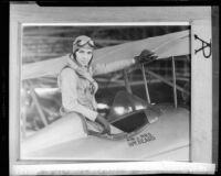 Melba Beard in the airplane she was married in, Los Angeles. 1933