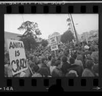 Gay Rights demonstrators outside Hollywood High School, Calif., 1977