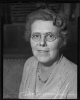 Jean Begg, National General Secretary of the Y.W.C.A in India, Burma, and Ceylon, at a YWCA conference, Los Angeles, 1935