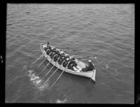 Admiral Jehu V. Chase transported to destroyer in whaleboat, Los Angeles Harbor, 1931