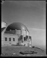 Griffith Observatory, exterior view of the central dome during construction, Los Angeles, circa 1934-1935