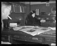 Bank Robber Frank Forrest Smith’s wife Madeline Harrison is questioned, Los Angeles, 1936