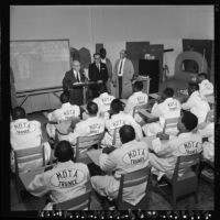 Augustus Hawkins speaks at the Automobile Detail School in Watts, Los Angeles (Calif.)