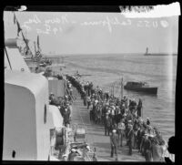 Civilians and navy personnel on the USS California battleship during Navy Day, San Pedro Harbor, 1929