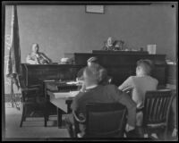 District Attorney Keyes testifying in the trial against Councilman Carl I. Jacobson, Los Angeles, 1927