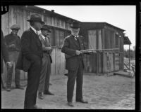 Rancher Cyrus A. Kirkpatrick with police after killing two men on his property, Antelope Valley, 1925