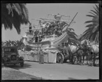 Float in the form of Cabrillo's ship in the Pioneer Days parade, Santa Monica, 1935