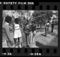 Abbey Lincoln (aka Aminata Moseka) with participants at Afrodisia conference in Irvine, Calif., 1977