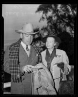 Actor Buck Jones and wife Odelle at Santa Anita Racetrack, Calif., 1940