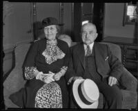 Prominent banker Joseph F. Sartori with wife, Los Angeles, 1935