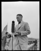 Mayor Frank C. Tillson helps open a new bridge, Burbank, 1935